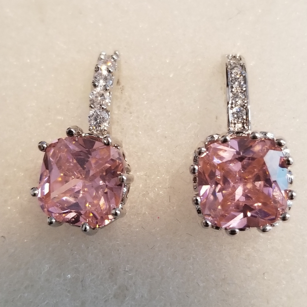 🌺 BOGO Pink Kunzite,CZ'S 18ktGP Rhodium Earring
